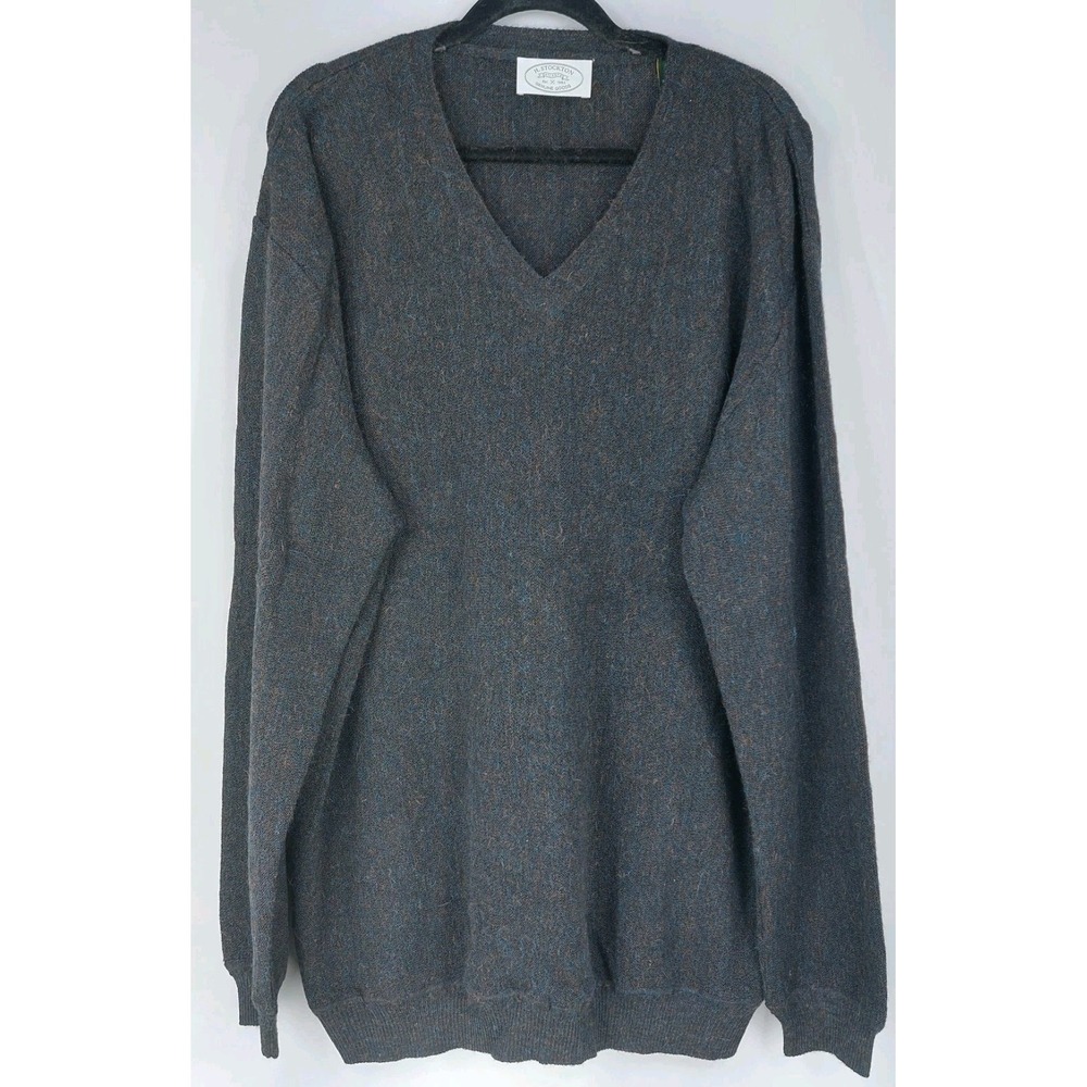 H‎ Stockton Atlanta V Neck Sweater Mens XXL Baby Alpaca Wool Peru Brown Blue